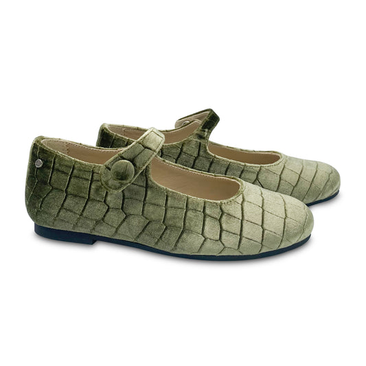 Manuela De Juan Olive Stone Velvet Mary Jane S2970