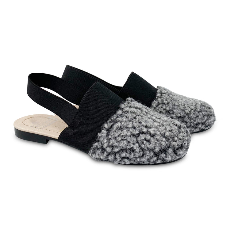 Grey Curly Fur Slingback Mule 2406