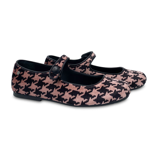 Manuela De Juan Pink and Black Velvet Houndstooth Mary Jane S2489