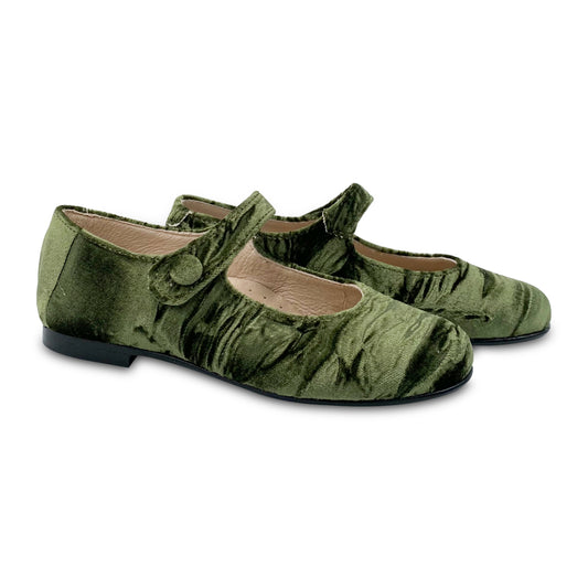 Hoo Olive Green Crushed Velvet Mary Jane 2402