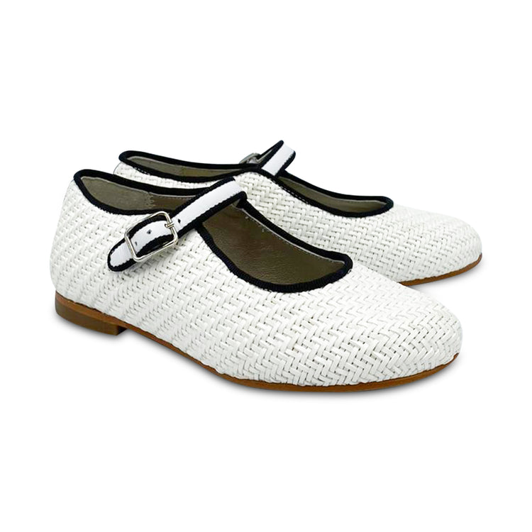 LMDI Flavia White Basket Black Trim Mary Jane