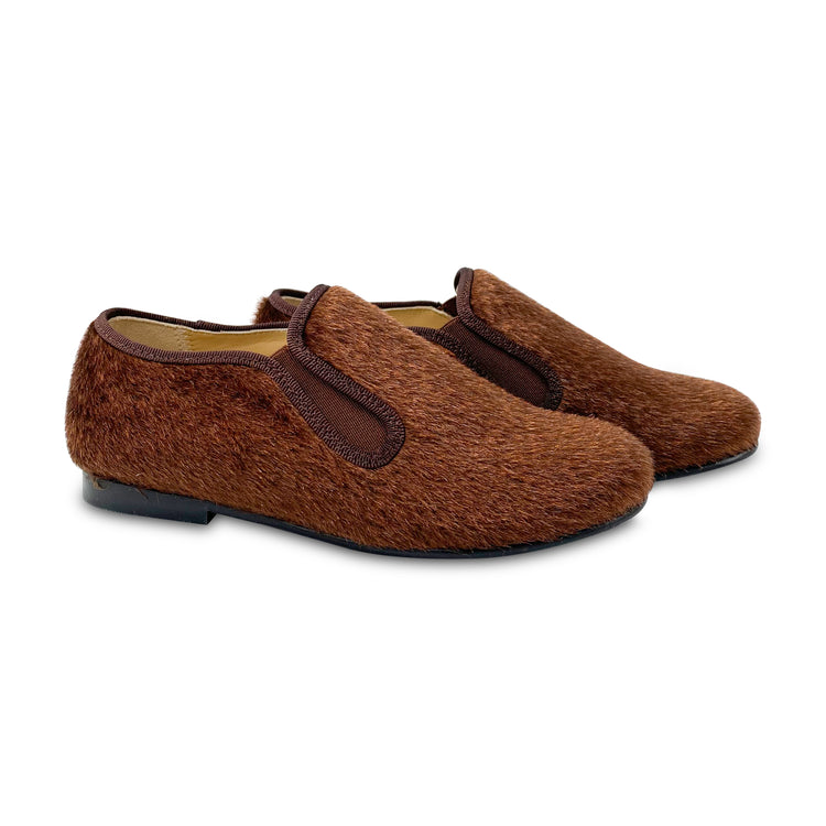 Geppettos Brown Shimmer Pony Hair Smoking Slip on 138507B