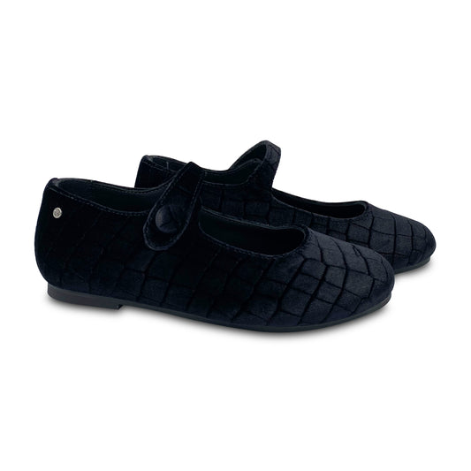 Manuela De Juan Black Crocodile Velvet Mary Jane S2970