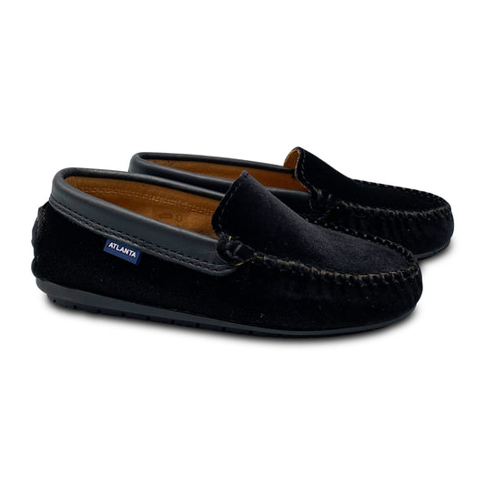 Atlanta Mocassin Black Velvet Leather Trim Loafer 015