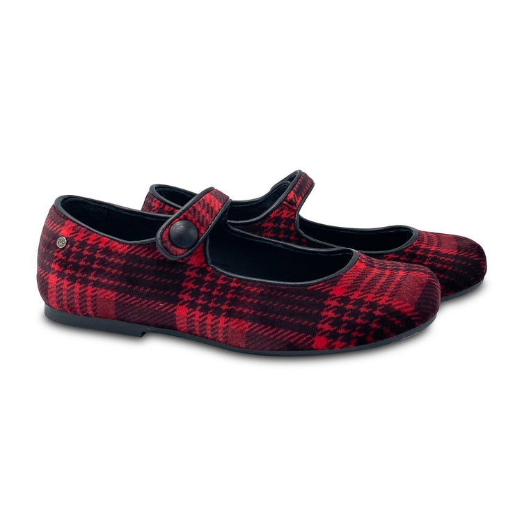 Manuela De Juan Red Velvet Plaid Mary Jane S2489