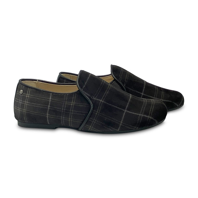 Manuela De Juan Black Grey Velvet Plaid Slip On S2707