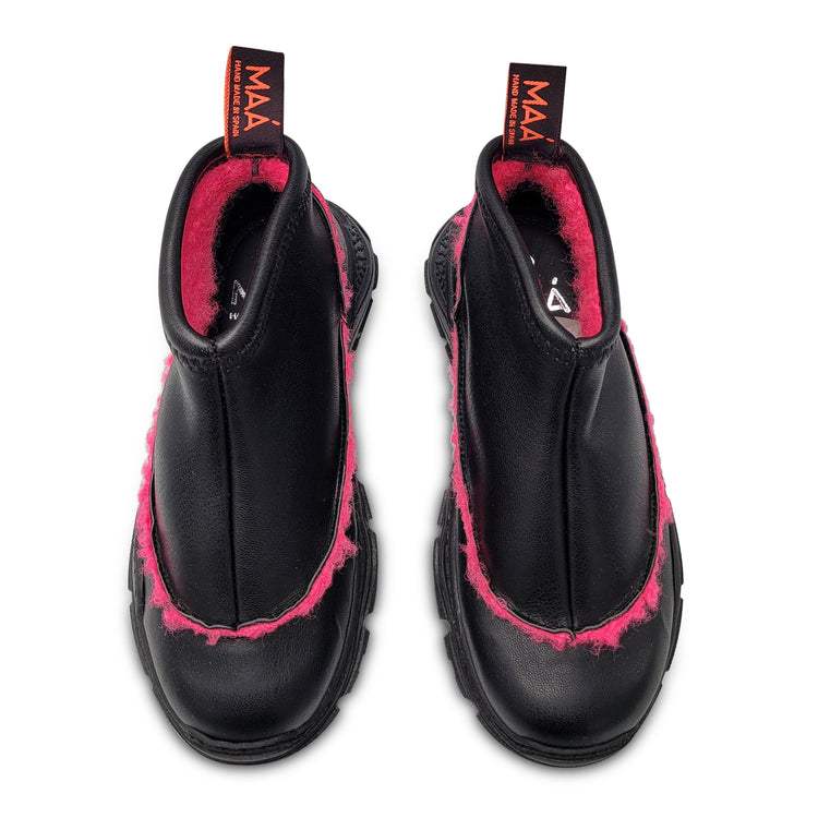 Maa by Manuela De Juan Black Neon Pink Fur Lined Sock Sneaker C421