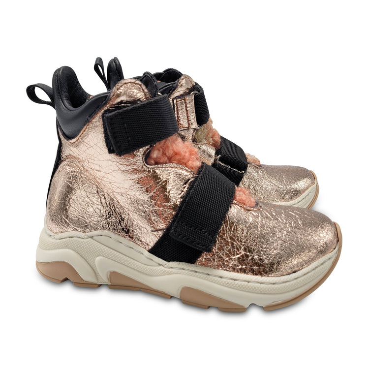 Maa by Manuela Rose Pink Metallic Curly Fur High Top Sneaker C417