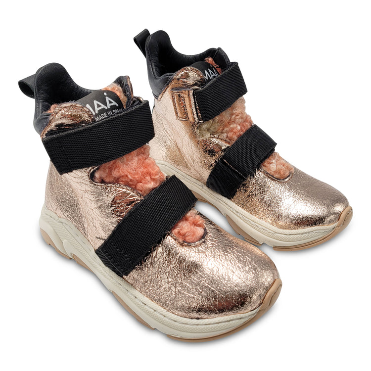 Maa by Manuela Rose Pink Metallic Curly Fur High Top Sneaker C417