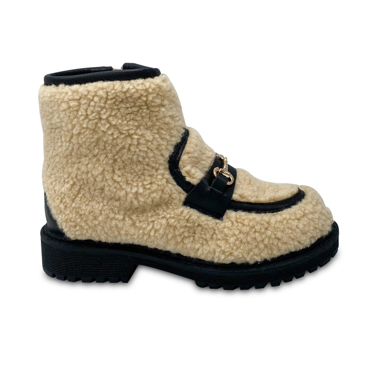 Gufanpei Latte Shearling Buckle Bootie 6218