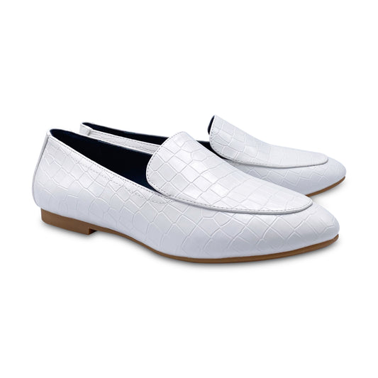 Esporre Flax White Crocodile Pointed Slip On