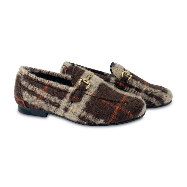 Brunellis Brown Crème Jabran Plaid Gold Chain Slip On