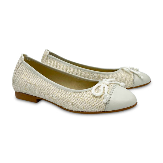 Blublonc Lola Ivory Gold Tweed Ballet Flat