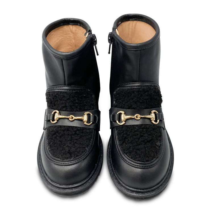 Gufanpei  Black Shearling Buckle Bootie 6218