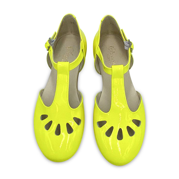 Sonatina London Neon Yellow Patent Leather T-strap