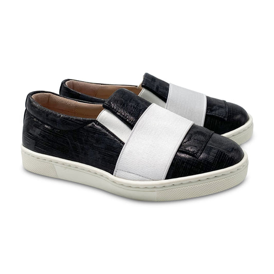 Brunellis Black Print White Elastic Slip On Sneaker