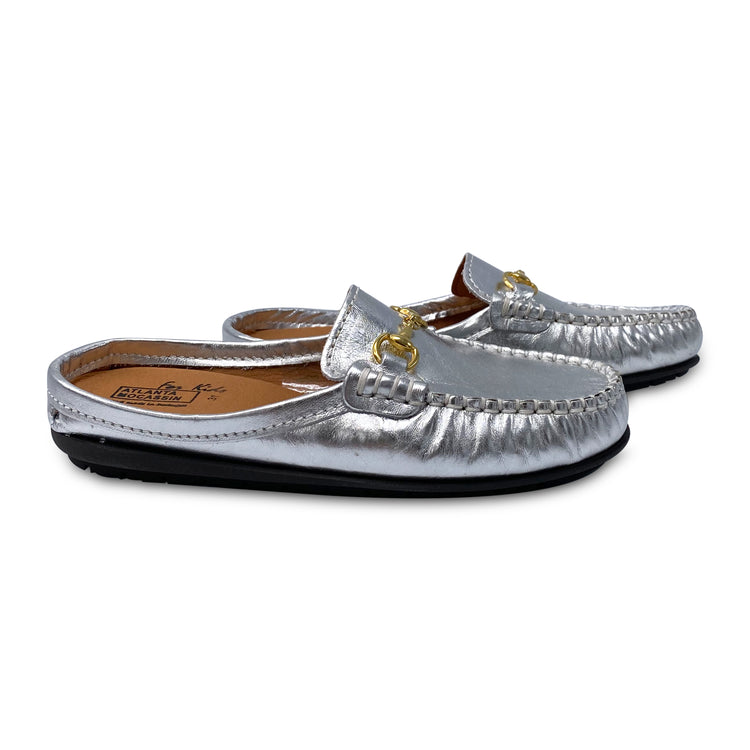 Atlanta Moccasin Silver Open Back Slipper A102