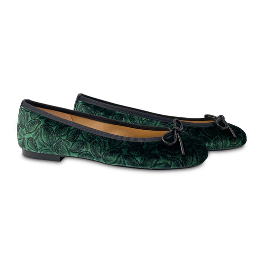 Brunella Green Velvet Leaves Bow Ballet