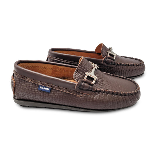 Atlanta Mocassin Dark Brown Leather Print Chain Loafer