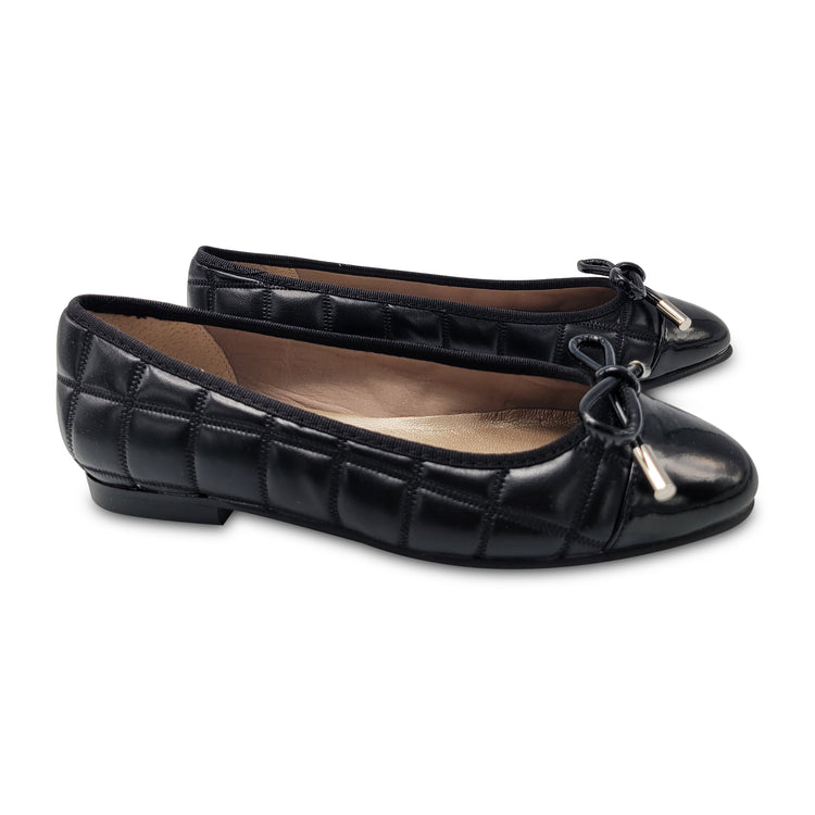 Brunellis Black Leather Quilt Ballet Slip On 219