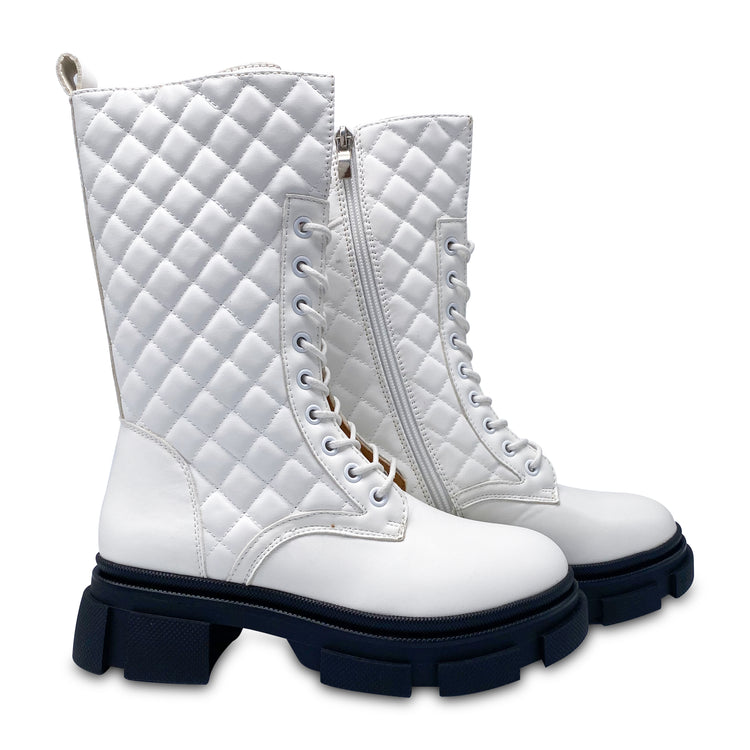 Henry Ferrara White Quilt Chunky Bootie Cali700