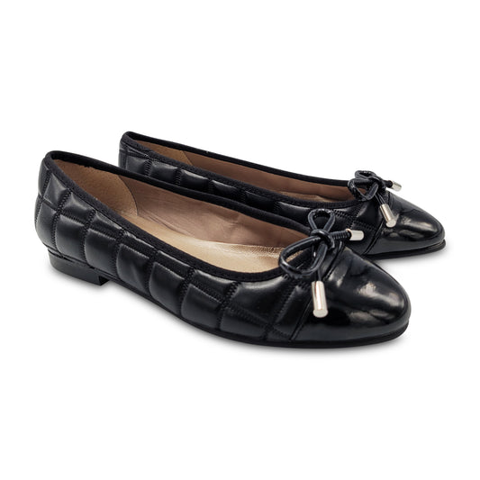 Brunellis Black Leather Quilt Ballet Slip On 219