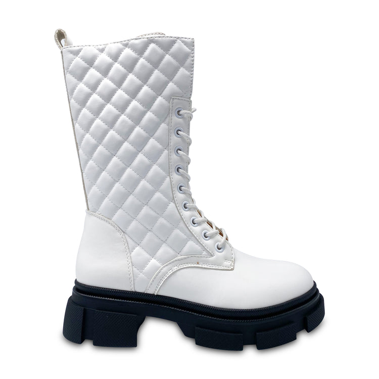 Henry Ferrara White Quilt Chunky Bootie Cali700