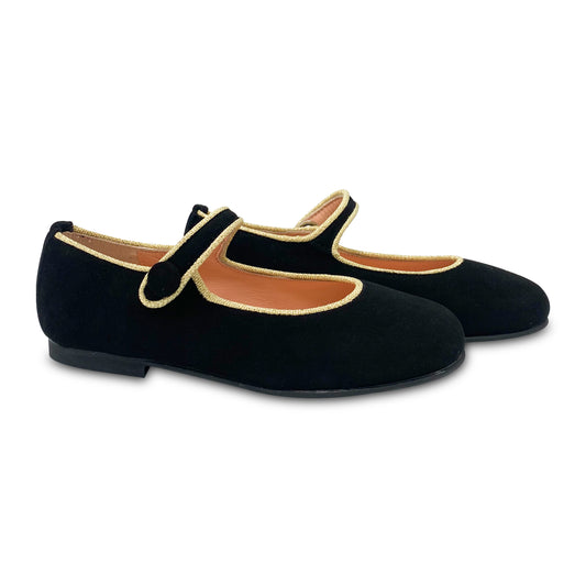 Ruth Secret Black Suede Gold Trim Mary Jane 1004