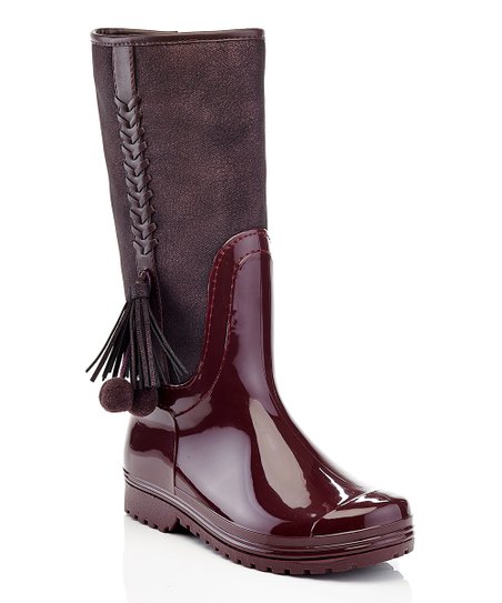 Henry Ferrera Pom Pom Burgundy Rain Boot